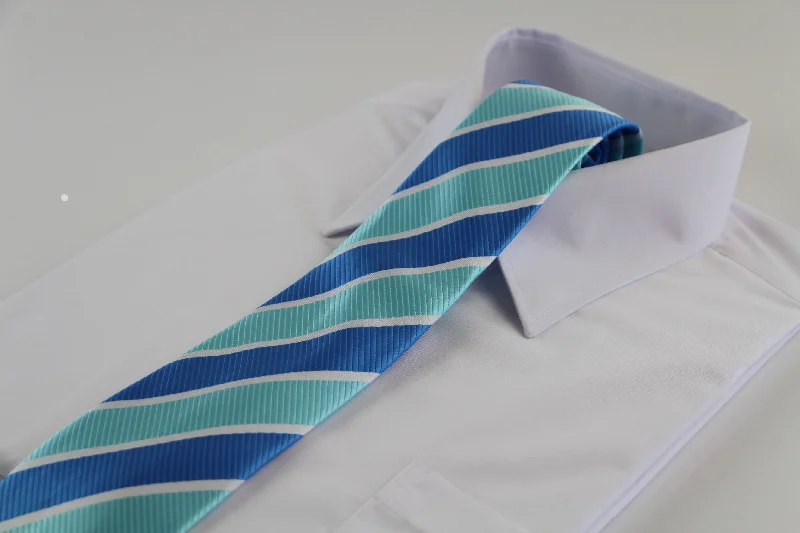 Affordable men's tie with chic patterns-Mens Blue & Arctic Blue Striped Patterned 8cm Neck Tie