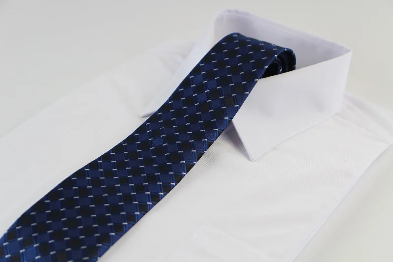 Classic navy men's tie-Mens Blue & Black Squares Patterend 8cm Neck Tie