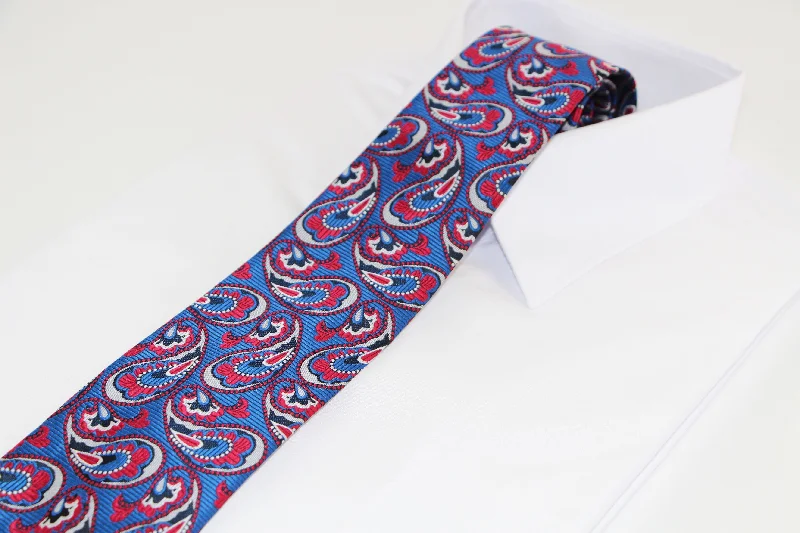 Men's tie with artistic geometric design-Mens Blue & Red Boho Paisley Patterned 8cm Neck Tie