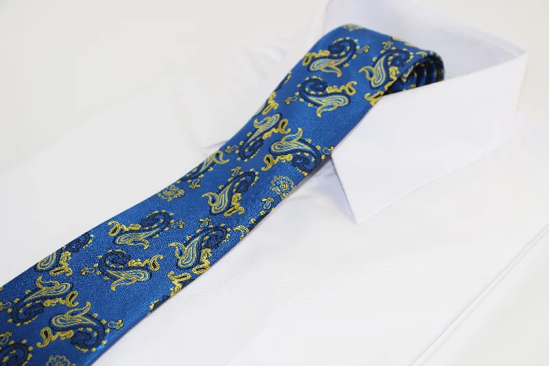 Men's tie for stylish business meetings-Mens Blue & Yellow Gold Paisley Patterned 8cm Neck Tie