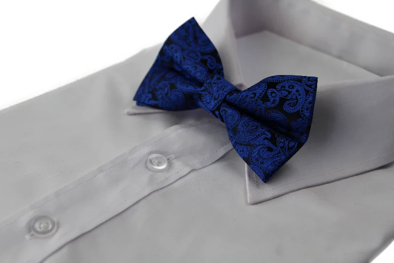 Stylish silk tie for dinner parties-Mens Quality Blue Paisley Patterned Bow Tie