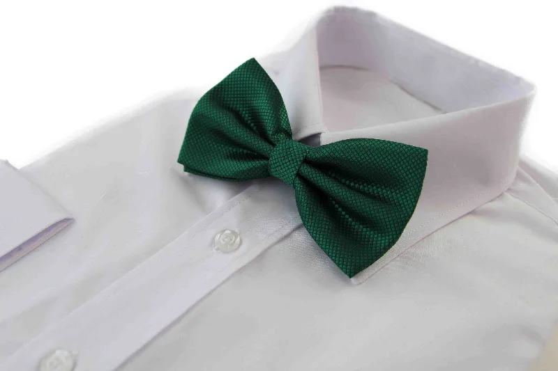 Best tie for men's corporate events-Mens Bottle Green Plain Coloured Checkered Bow Tie