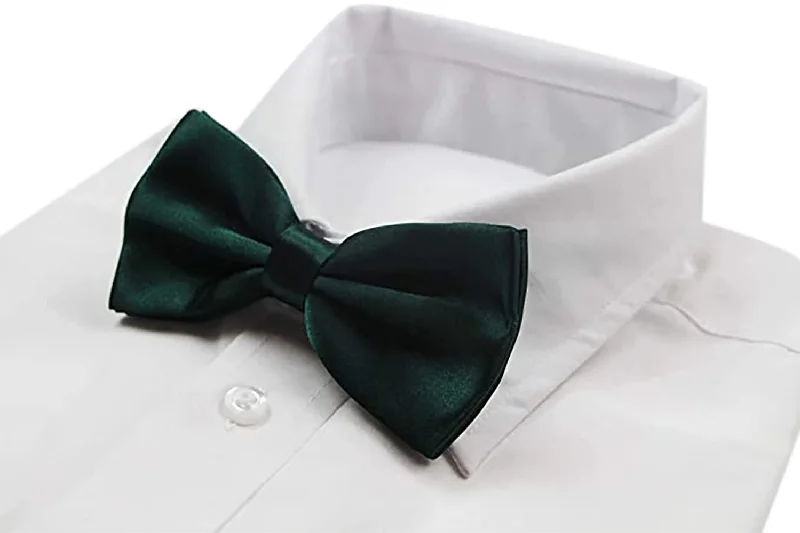 Men's tie with abstract color blocks-Mens Bottle Green Solid Plain Colour Bow Tie