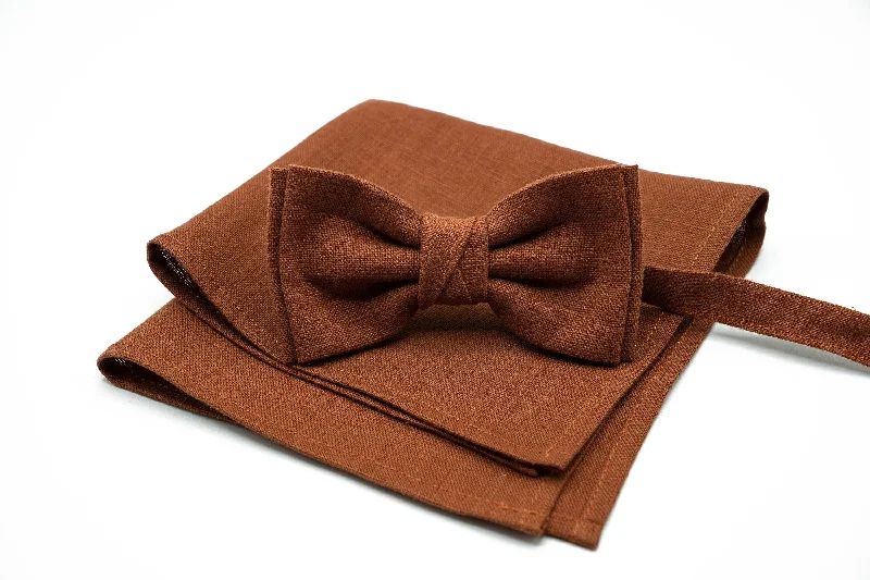 Men's tie with luxurious satin finish-Men's & Boys' Terracotta Linen Bow Tie - Handcrafted Neckwear - Standout Accessory for Weddings and Formal Gatherings