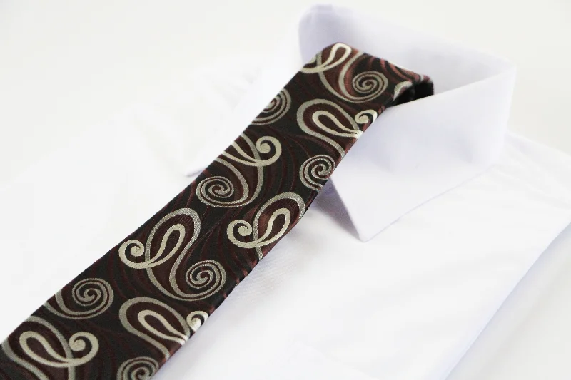 Men's checkered tie for business-Mens Brown & Cream Swirl Patterned 8cm Neck Tie