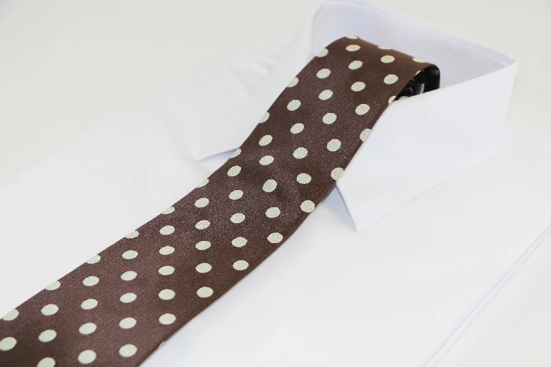 Unique silk tie with multi-color patterns-Mens Brown & Gold Polka Dot Patterned 8cm Neck Tie