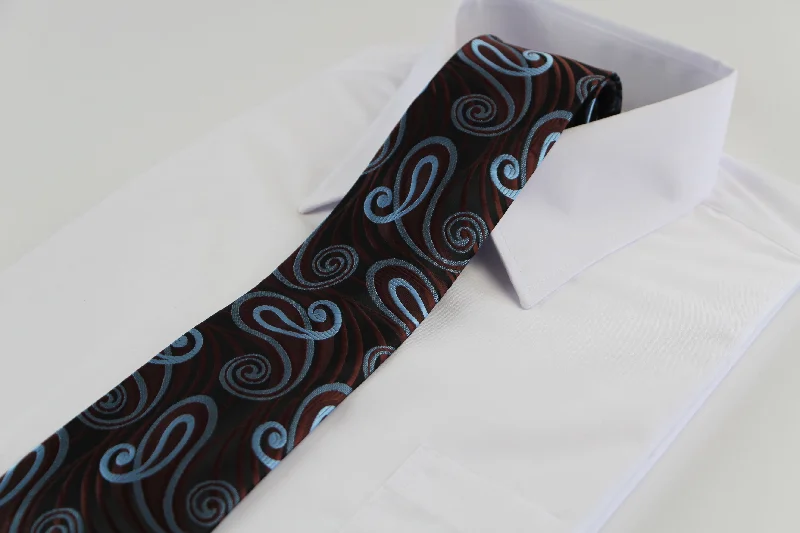 Men's tie for elegant evening attire-Mens Brown & Grey Swirls Patterned 8cm Neck Tie