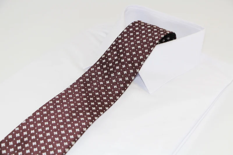 Men's tie with subtle paisley print-Mens Brown With Cream Flower Patterned 8cm Neck Tie