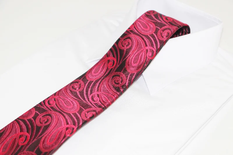 Elegant silk tie for dinner events-Mens Burgundy & Black Swirl Patterned 8cm Neck Tie