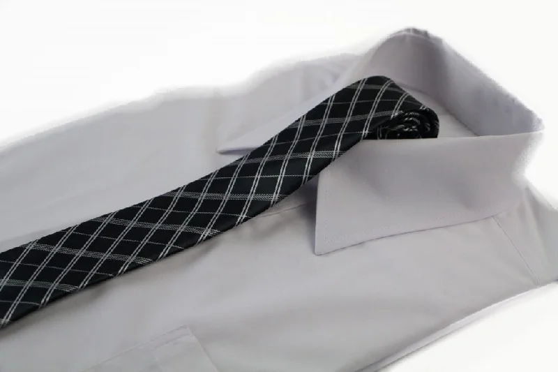 Men's tie for summer weddings-Mens Charcoal & White Diagonal Line 5cm Skinny Neck Tie