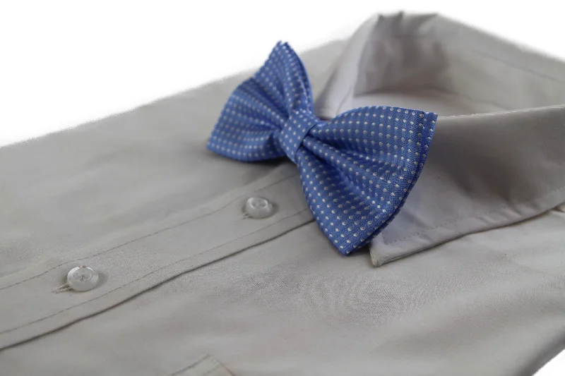 Best men's tie for holiday season events-Mens Cornflower Plain Coloured Bow Tie With White Polka Dots