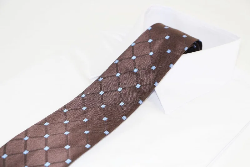 Best men's tie for wedding receptions-Mens Dark Brown Squares With Light Blue Squares Patterned 8cm Neck Tie