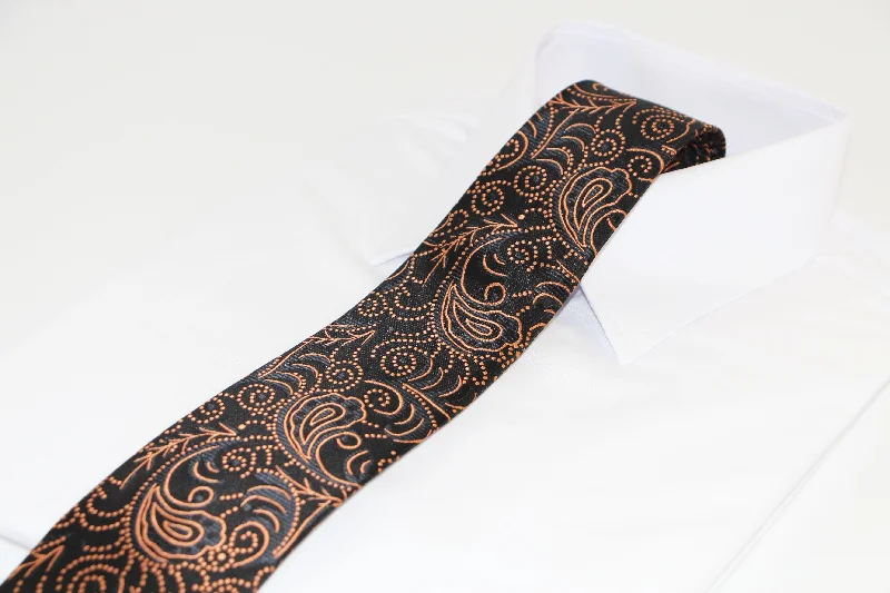 Elegant men's tie for the office-Mens Black & Burnt Orange Mixed Patterned 8cm Neck Tie