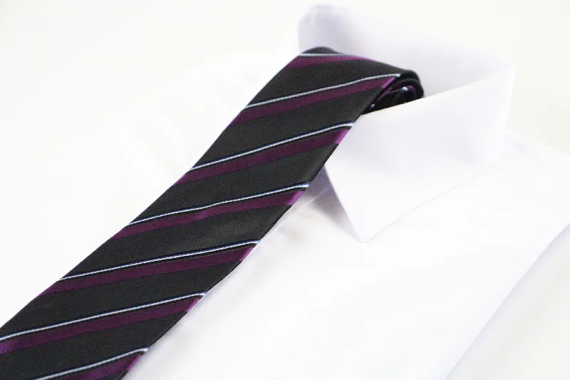 Men's silk tie with floral motif-Mens Dark Purple Striped Patterned 8cm Neck Tie