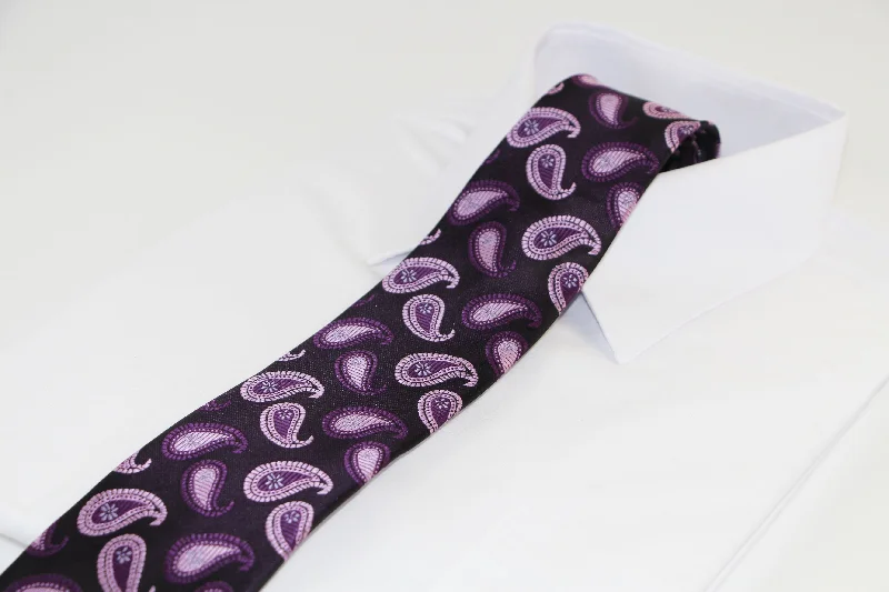 Men's tie for elegant corporate events-Mens Dark Purple With Mixed Purples Floating Paisley Patterned 8cm Neck Tie