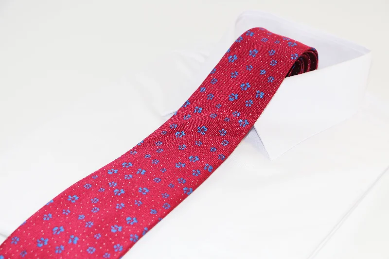 Professional men's silk tie-Mens Dark Red & Blue Flower Patterned 8cm Neck Tie