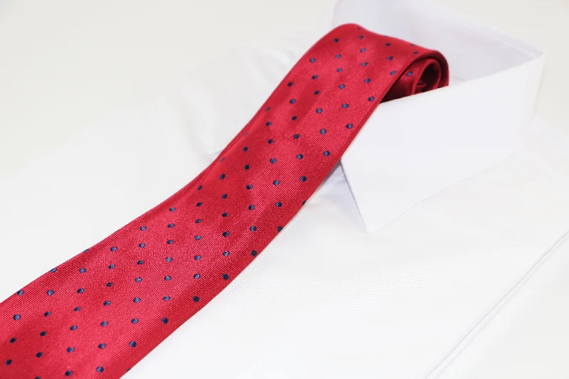 Men's patterned tie with vintage style-Mens Dark Red & Navy Mini Polka Dot Patterned 8cm Neck Tie