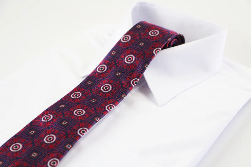 Casual men's tie with subtle design-Mens Dark Red & Navy Squares & Circles Patterned 8cm Neck Tie