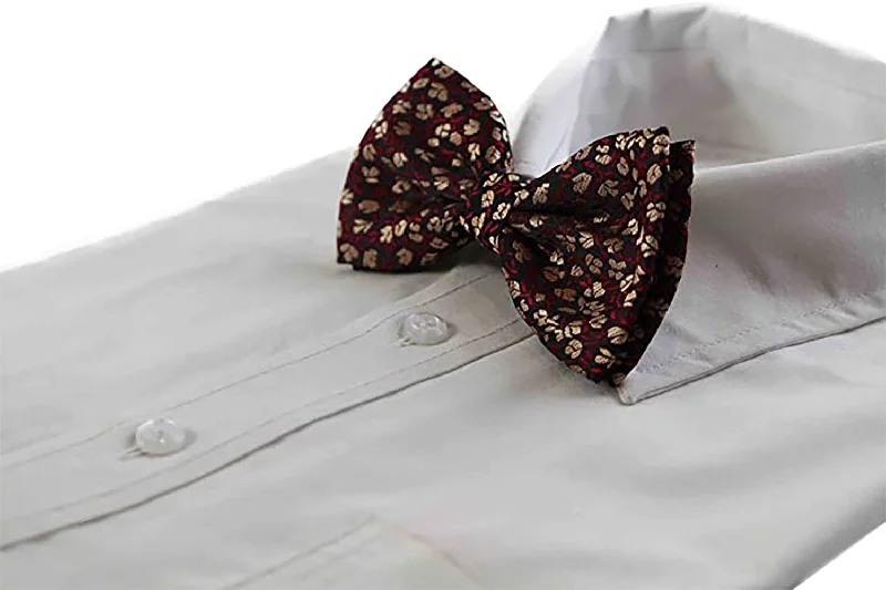 Stylish silk tie for formal wear-Mens Dark Red Brown Floral Patterned Bow Tie