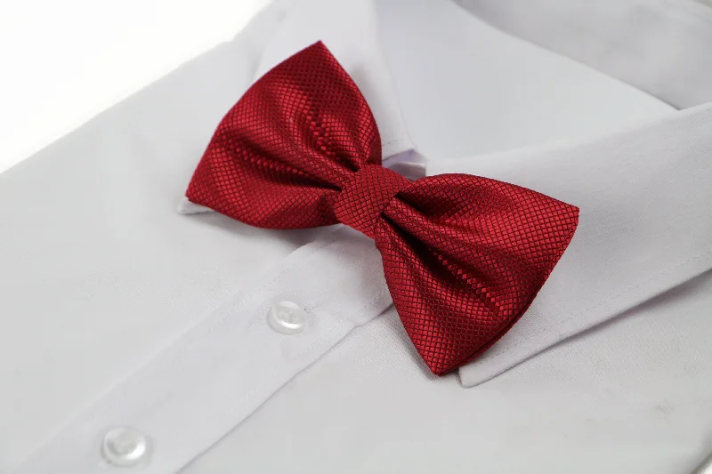 Stylish men's tie for date night-Mens Dark Red Plain Coloured Checkered Bow Tie