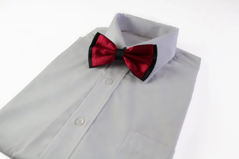 Best necktie for men's formal events-Mens Dark Red Two Tone Layered Bow Tie