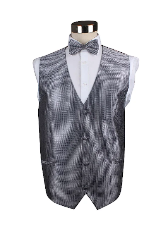 Best men's silk necktie for interviews-Mens Dark Silver Checkered Patterned Vest Waistcoat & Matching Bow Tie