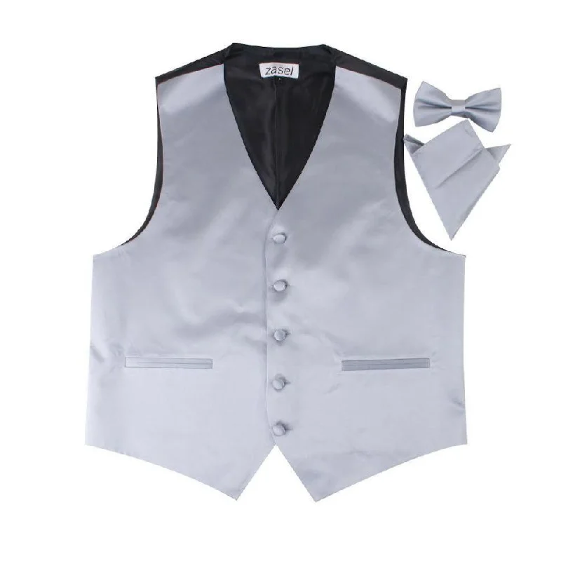 Best men's tie for dinner parties-Mens Dark Silver Plain Vest Waistcoat & Matching Bow Tie & Pocket Square