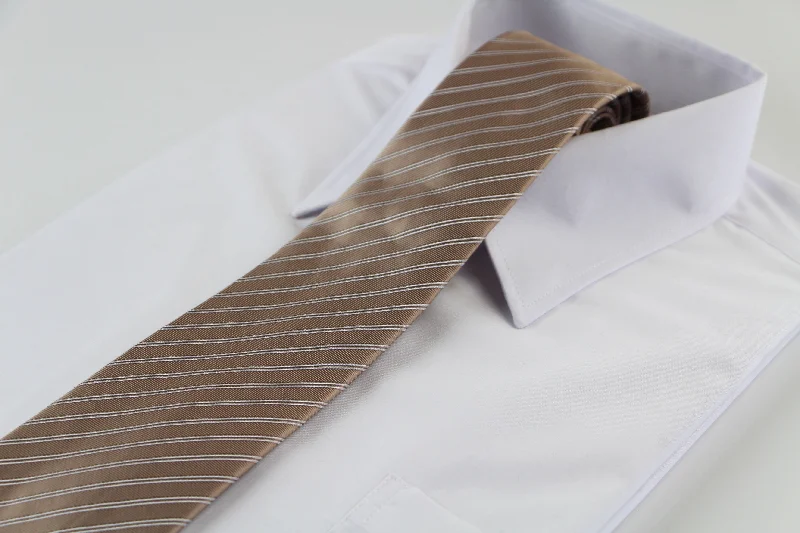 Men's slim tie for wedding attire-Mens Gold & Silver Striped Patterned 8cm Neck Tie