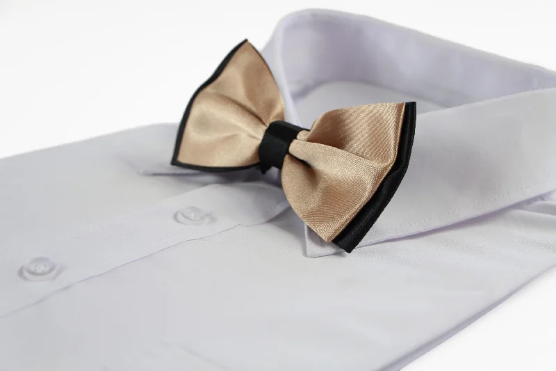 Men's slim fit tie for office wear-Mens Gold Two Tone Layered Bow Tie