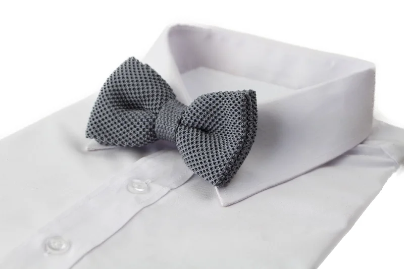 Men's tie with modern abstract texture-Mens Grey Cross-Hatched Knitted Bow Tie