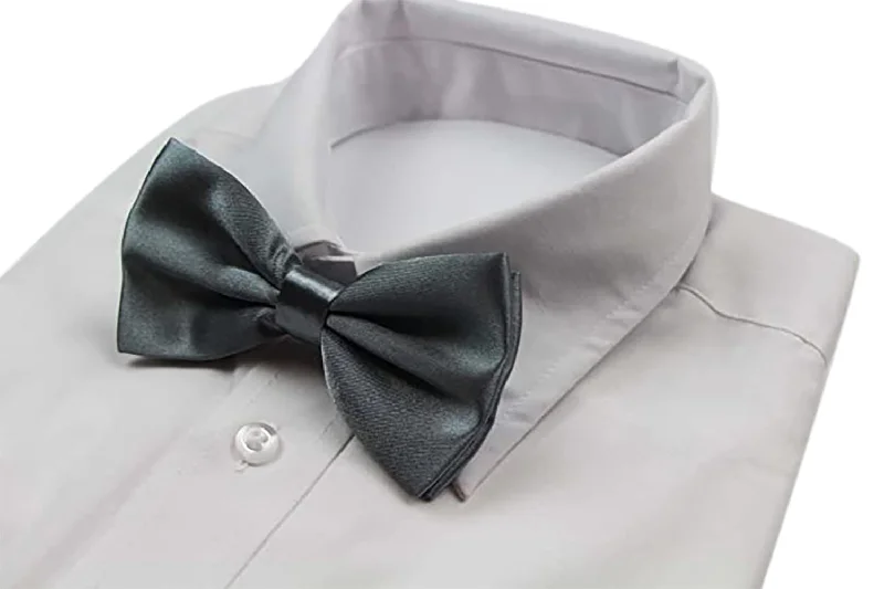 Designer tie for luxury business meetings-Mens Grey Solid Plain Colour Bow Tie