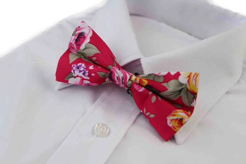 Elegant silk tie for dinner events-Mens Hot Pink Floral Patterned Bow Tie