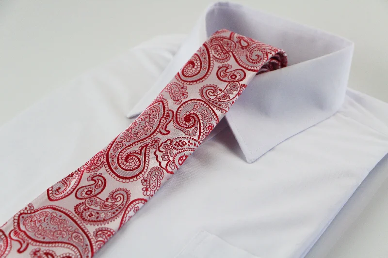 Men's tie with a bold color block-Mens Light Pink & Red Paisley Patterned 8cm Neck Tie