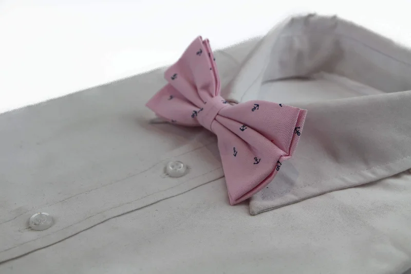 Men's tie with a luxurious smooth feel-Mens Light Pink Preppy Anchor Patterned Cotton Bow Tie