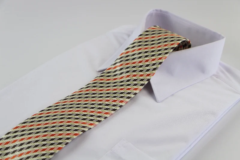 Stylish men's tie with stripes for work-Mens Lime, Brown & Orange Striped Patterned 8cm Neck Tie