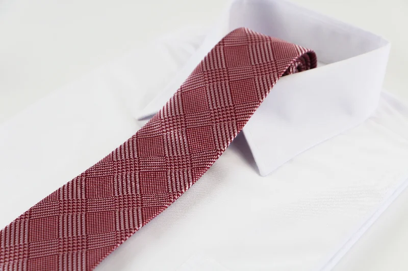 Men's tie with modern abstract texture-Mens Maroon & Silver Striped Squares Patterned 8cm Neck Tie