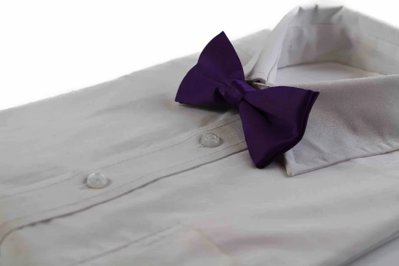 Men's tie with contemporary print-Mens Matt Solid Plain Dark Purple Colour Bow Tie