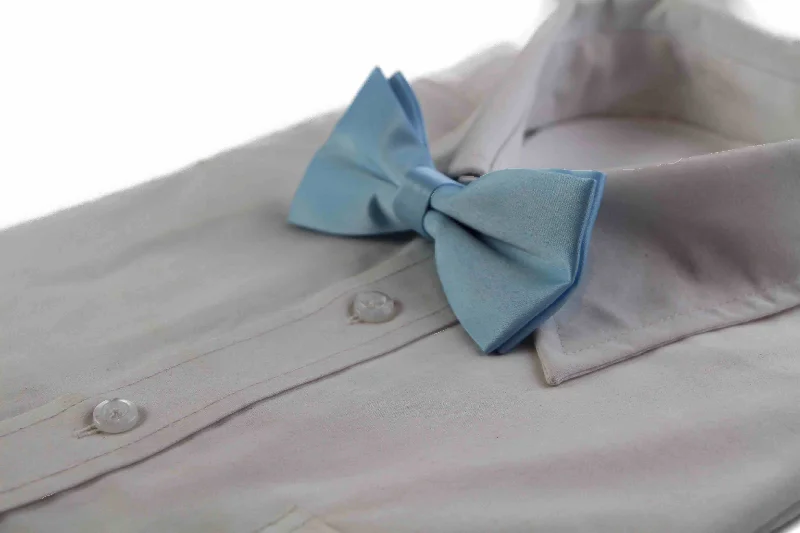 Men's tie for business dinner events-Mens Matt Solid Plain Light Blue Colour Bow Tie