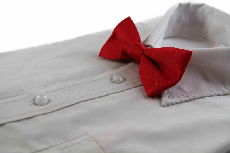 Elegant silk tie for professional men-Mens Matt Solid Plain Red Colour Bow Tie