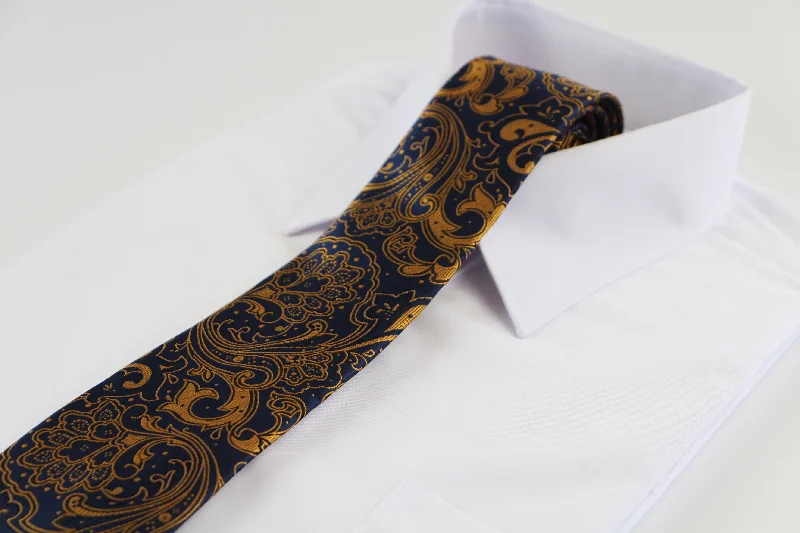 Best tie for men's holiday parties-Mens Navy & Burnt Orange Boho Paisley Patterned 8cm Neck Tie