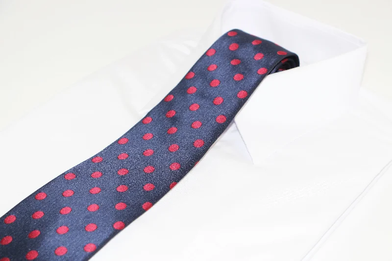 Men's tie for formal office wear-Mens Navy & Dark Red Polka Dot Patterned 8cm Neck Tie