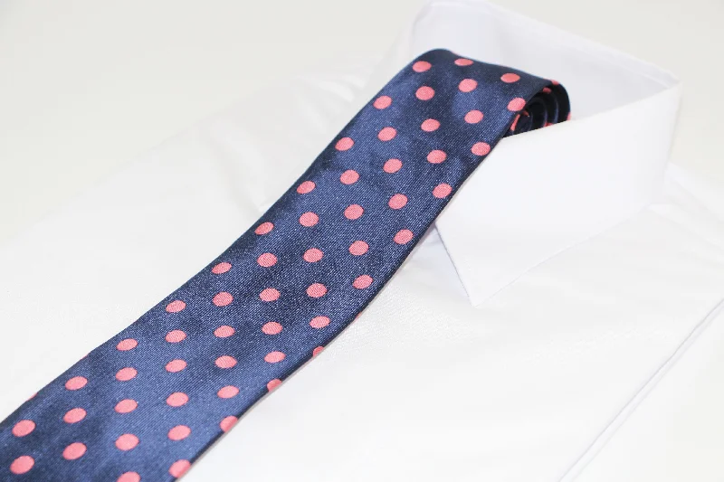 Men's tie with modern chevron design-Mens Navy & Peach Polka Dot Patterned 8cm Neck Tie