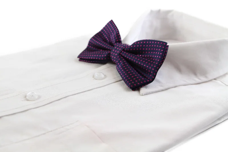 Men's tie with artistic geometric design-Mens Navy & Pink Polka Dot Patterned Bow Tie