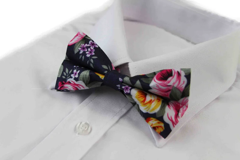 Men's tie with artistic print-Mens Navy Floral Patterned Bow Tie