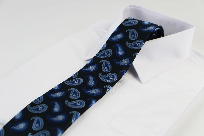 Casual men's tie for outdoor events-Mens Navy Mixed Blue Floating Paisley Patterned 8cm Neck Tie