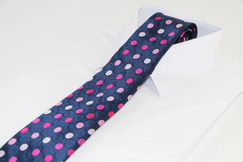 Classic men's tie for weddings-Mens Navy Polka Dot Patterned 8cm Neck Tie