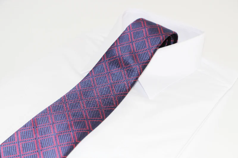 Men's navy blue tie-Mens Navy & Purple Reflecting Patterned 8cm Neck Tie