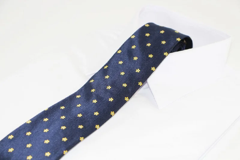 Stylish silk tie for office professionals-Mens Navy With Yellow Flowers Patterned 8cm Neck Tie