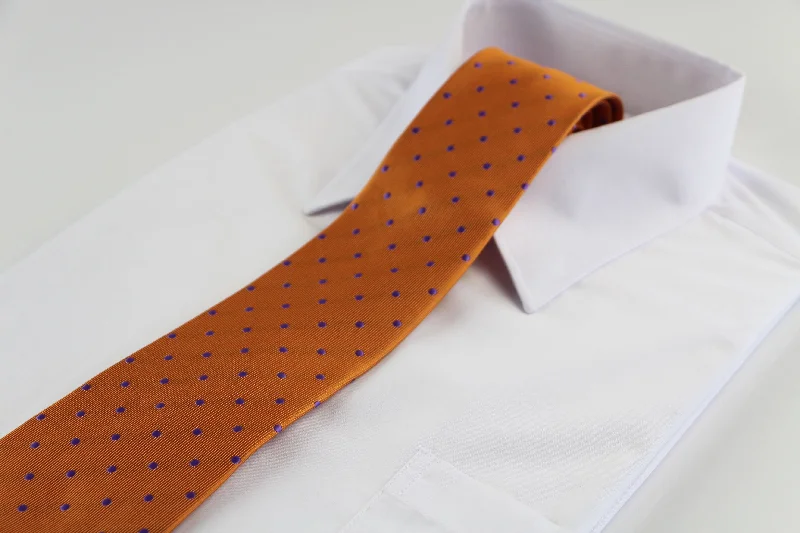 Elegant silk tie for professional men-Mens Orange & Purple Mini Polka Dot Patterned 8cm Neck Tie