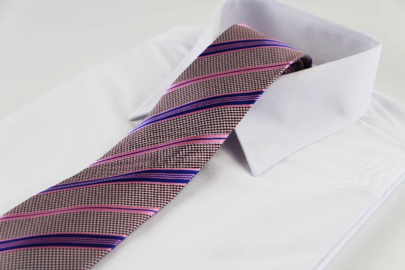 Stylish silk tie for dinner parties-Mens Pink & Purple Striped 8cm Patterned Neck Tie